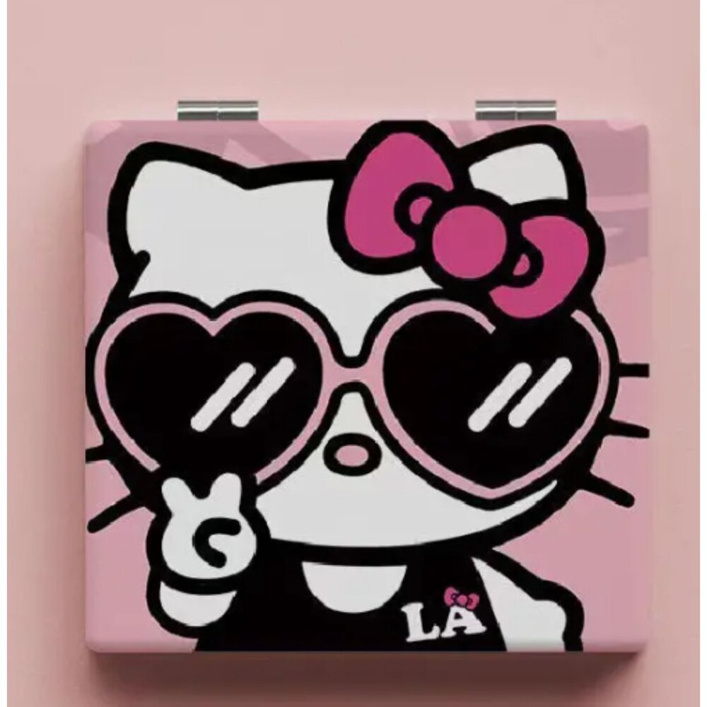 Hello Kitty Pink Mini Compact Mirror – Dual-Sided Folding Makeup Accessory
